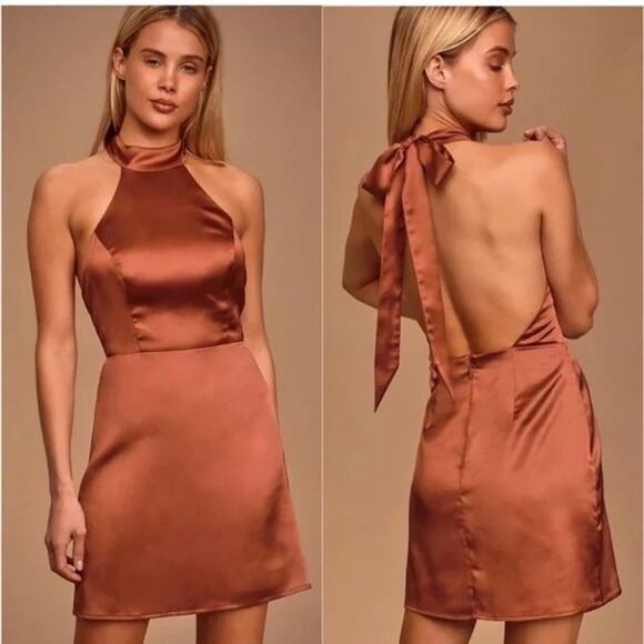 NWT Lulu's Satin Halter Mini Dress - Picture 1 of 5